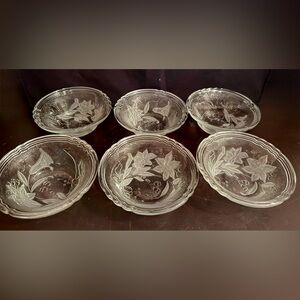 6 IMG “Liveria” Lily/floral embossed, frosted glass bowls. 5” vintage. Indonesia